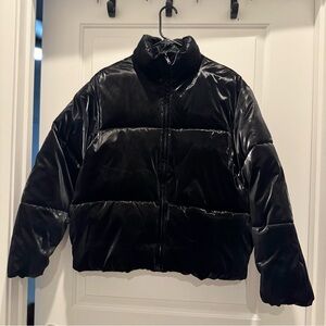 a new day Shiny Black Puffer Jacket